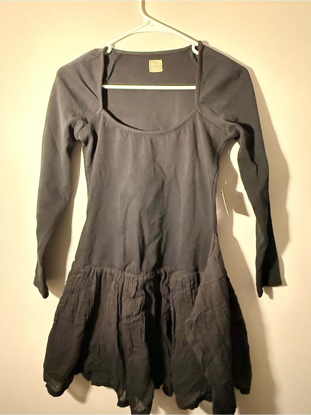 Free People Black Long-Sleeve Scoop Neck Tiered Dress